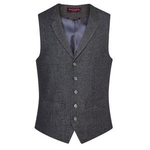 Brook Taverner Mens Memphis Waistcoat / Charcoal Herringbone Gray